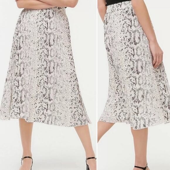 J Crew Pleated Midi Skirt AL202 Black Cream Snakeskin Python Animal Print Size 0 - Picture 1 of 15